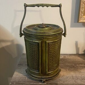 Vintage Owens Corning (?) Mid Century Modern Faux Wood Bamboo Ice Bucket 11x7.75